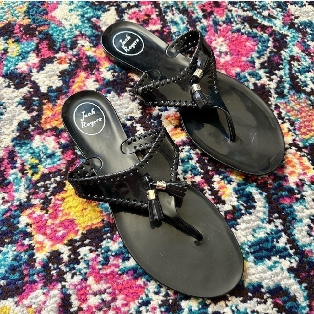Jack Rogers Whip Stitch Detail Thing Jelly Sandals Black 9